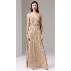 Adrianna Papell Spaghetti Strap Beaded Blouson Gown Taupe Pink Size 6